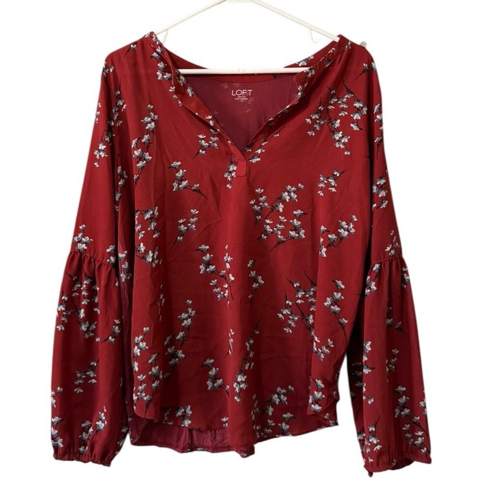 LOFT Outlet Women Size Small V Neck Woven‎ Blouse Floral Long Sleeve Cottagecore